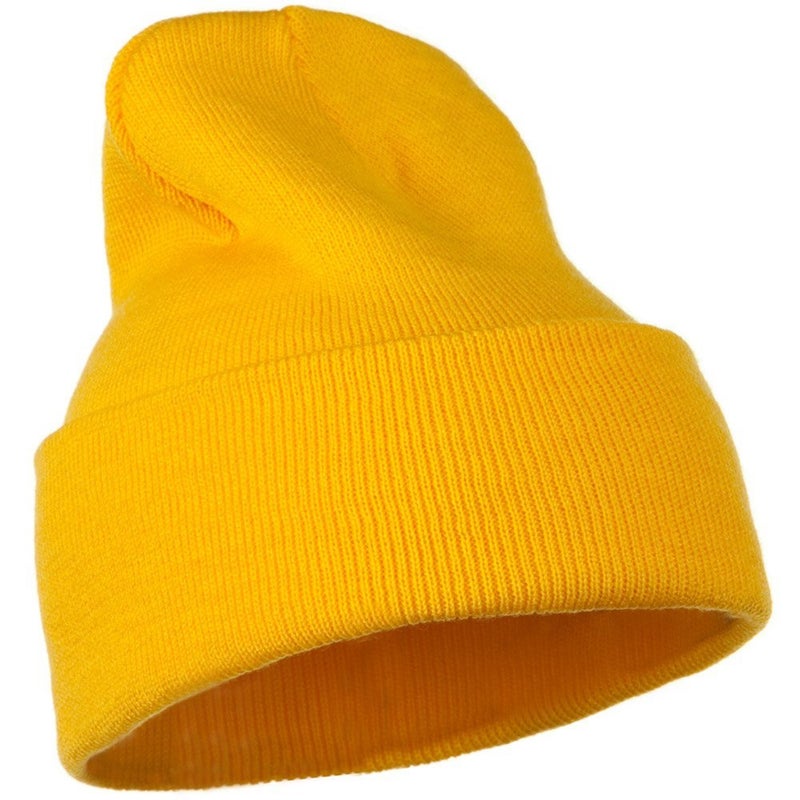 Mega Cap MG 12 Inch Long Knitted Beanie (Yellow OSFM) - Image 4